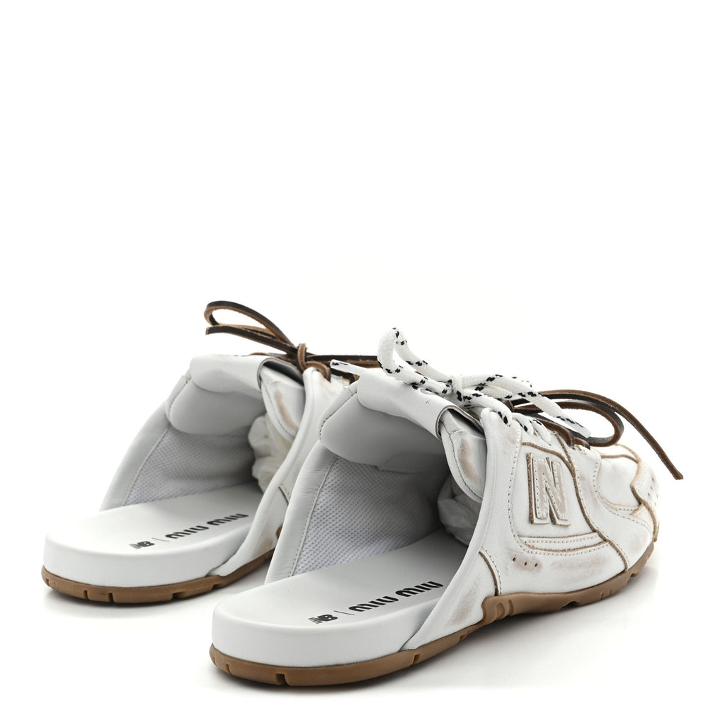 X NEW BALANCE BLEACHED CALFSKIN 530 SL SLIP-ON SNEAKERS MULES WHITE