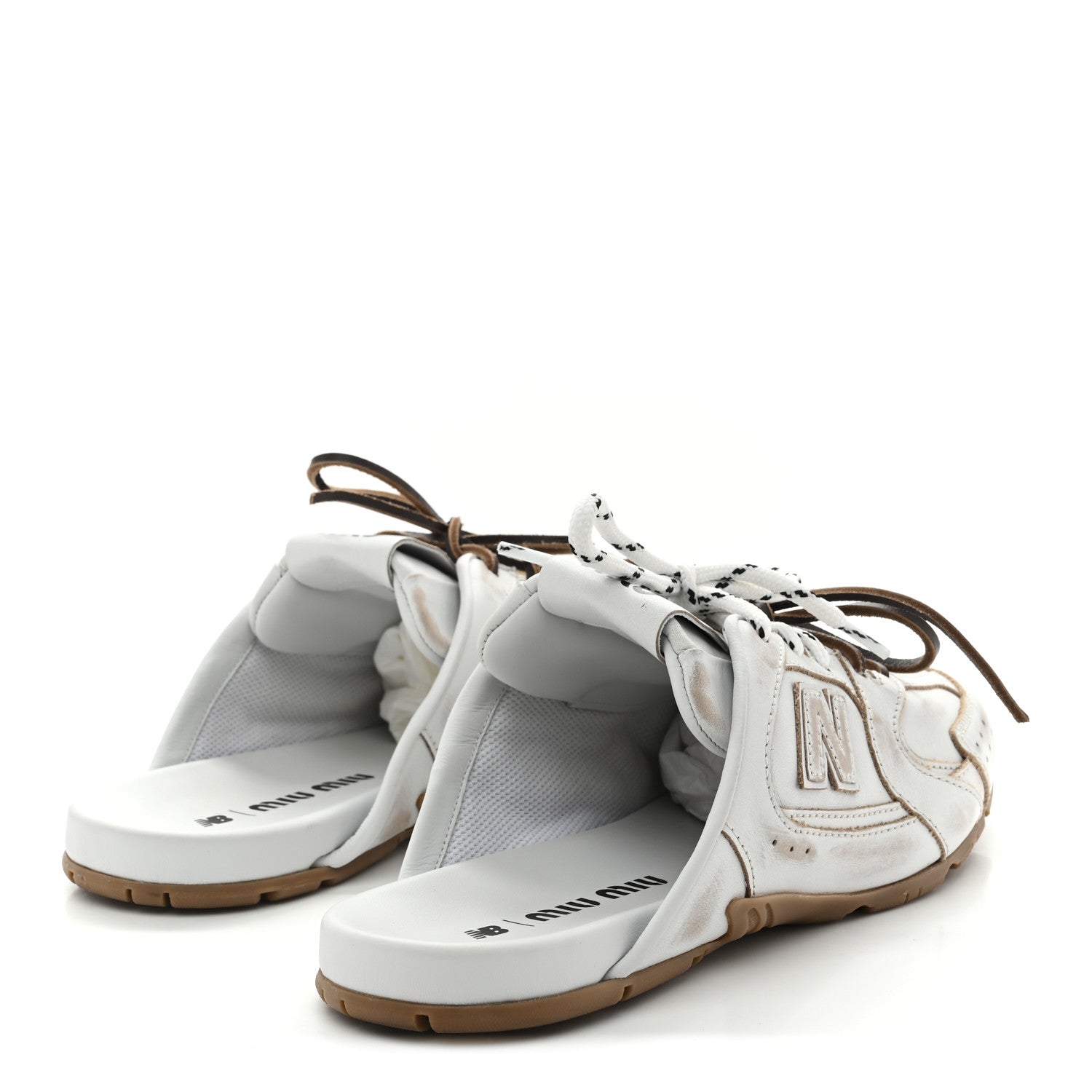 X NEW BALANCE BLEACHED CALFSKIN 530 SL SLIP-ON SNEAKERS MULES WHITE