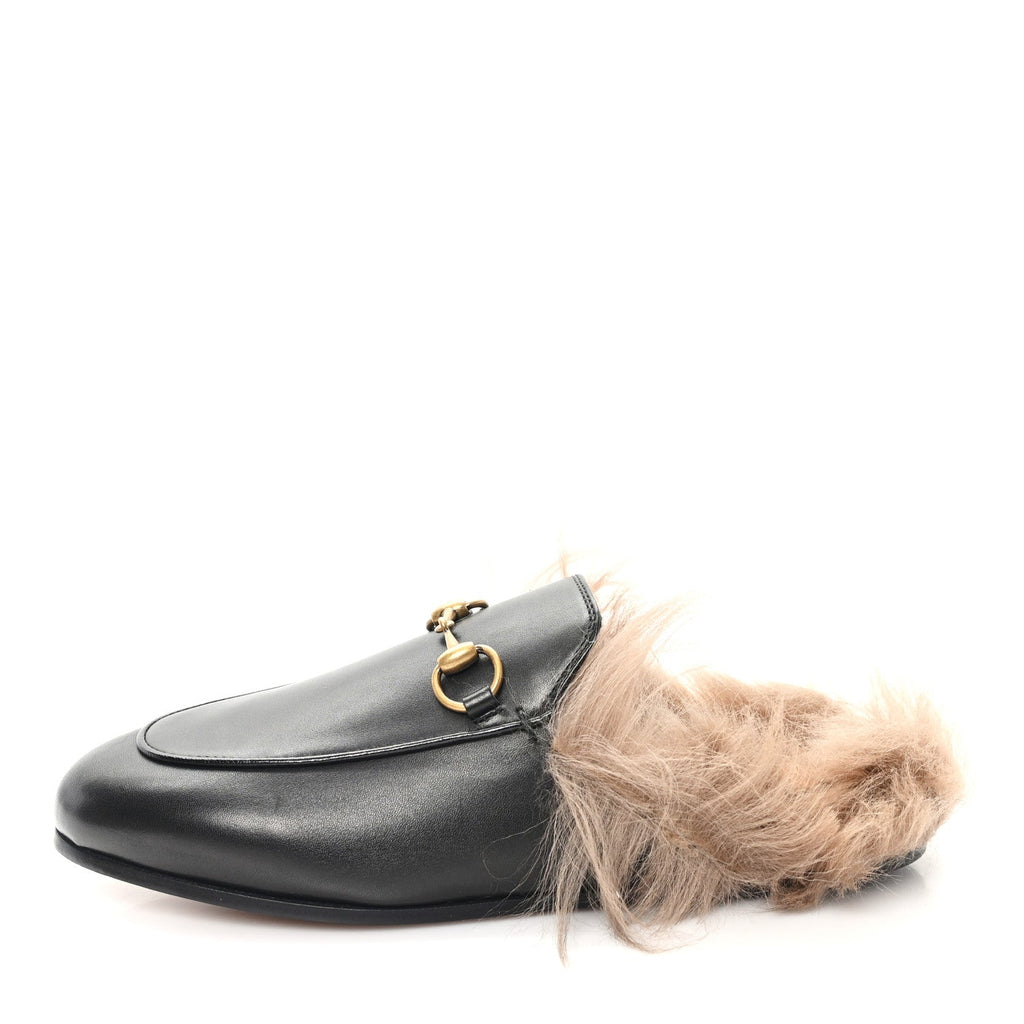 CALFSKIN FUR WOMENS PRINCETOWN SLIPPERS BLACK