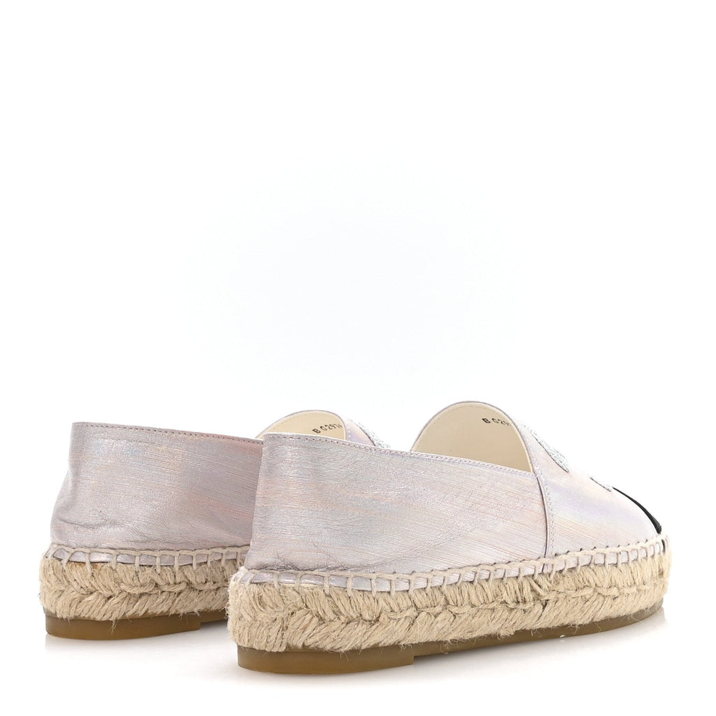 LAMINATED LAMBSKIN GROSGRAIN EMBROIDERED CC ESPADRILLES PINK SILVER BLACK