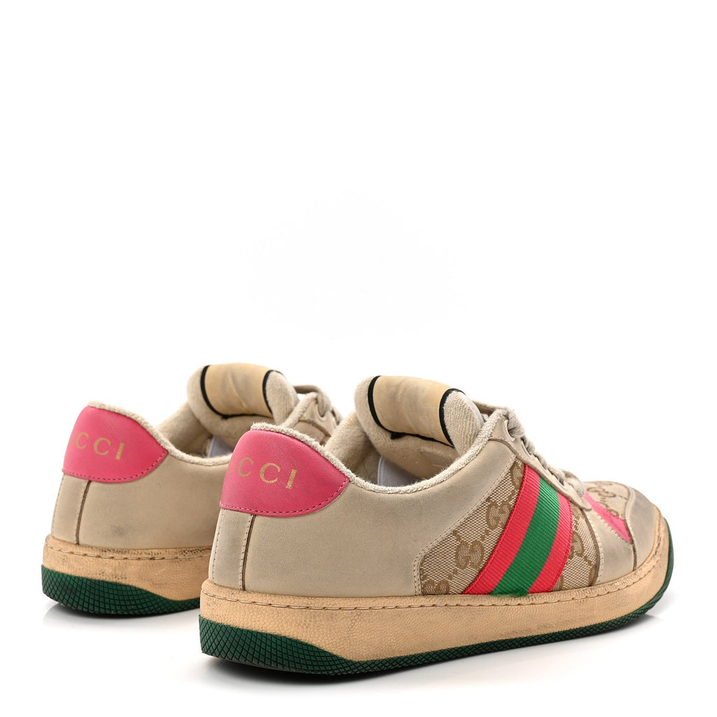 GG MONOGRAM NUBUCK WEB WOMENS SCREENER SNEAKERS NEW SAND DUSTY MILK PINK