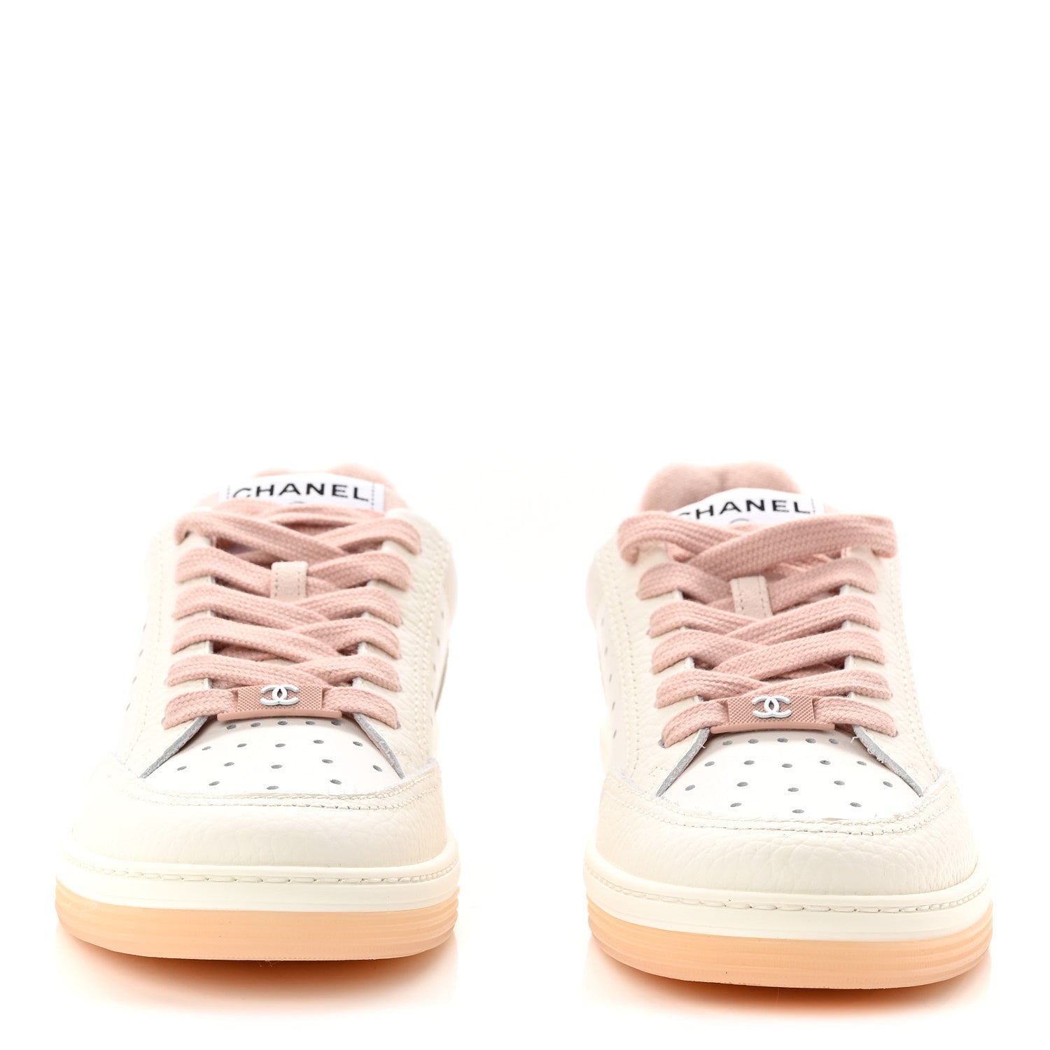 GRAINED CALFSKIN FABRIC WOMENS LOGO SNEAKERS WHITE LIGHT PINK