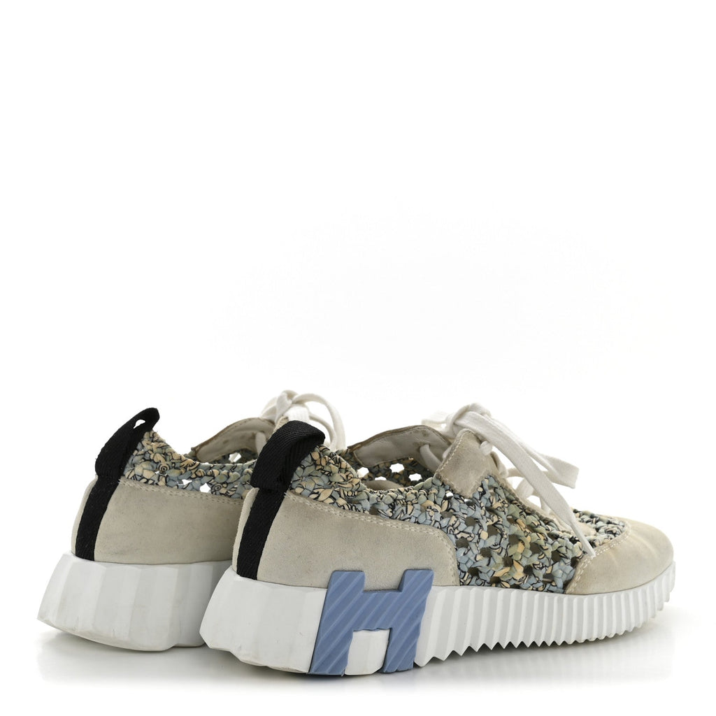 BRAIDED SILK SUEDE SNEAKERS BLEU CLAIR WHITE