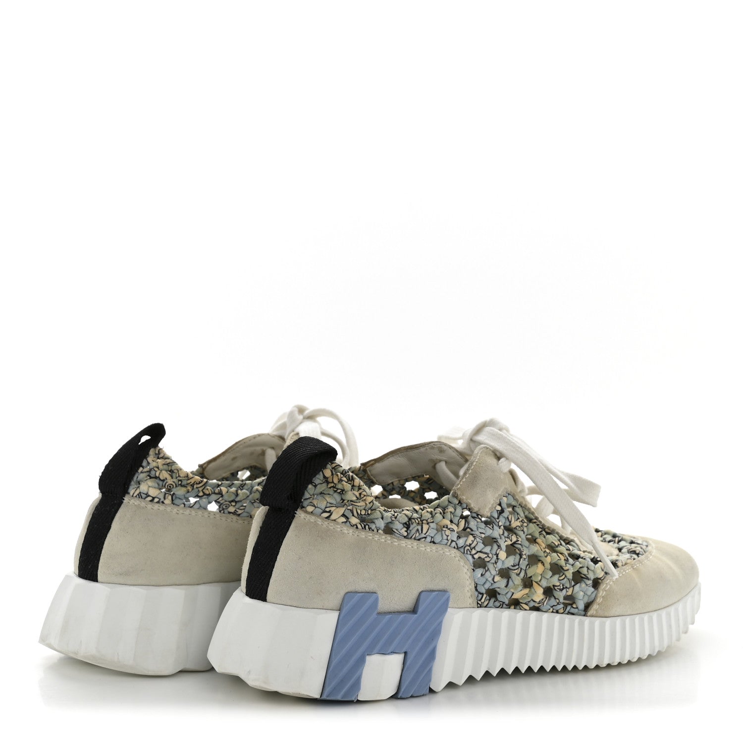 BRAIDED SILK SUEDE SNEAKERS BLEU CLAIR WHITE