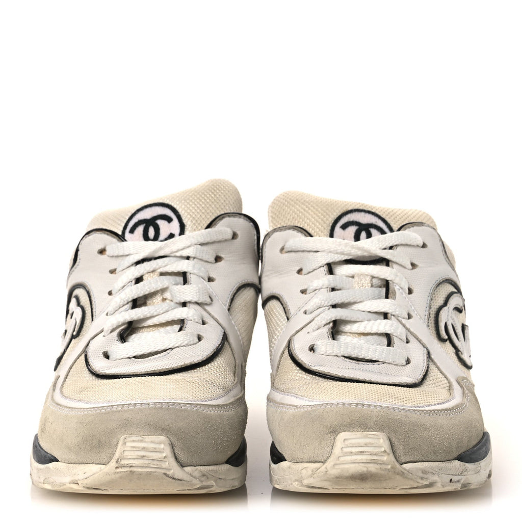 MESH SUEDE CALFSKIN GROSGRAIN WOMENS CC SNEAKERS WHITE BLACK