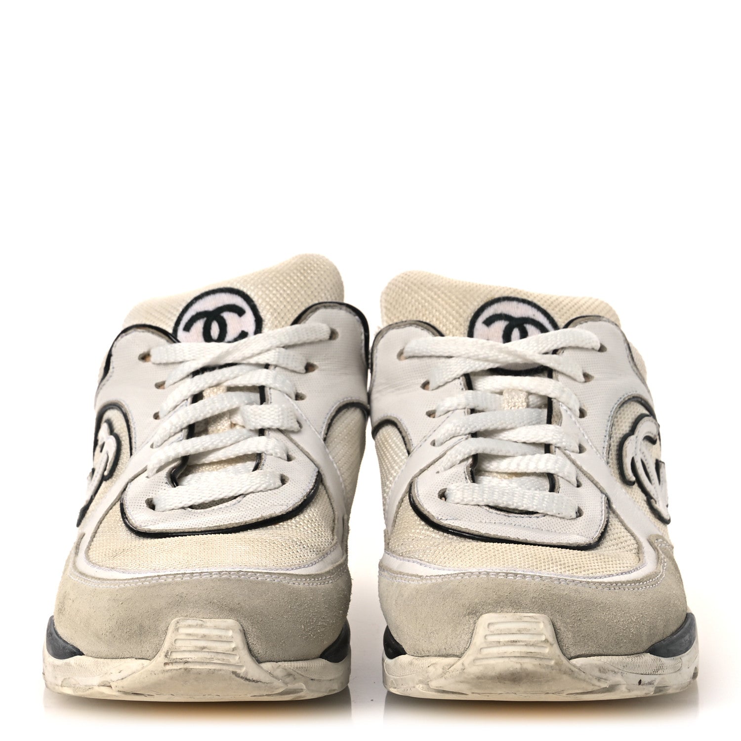 MESH SUEDE CALFSKIN GROSGRAIN WOMENS CC SNEAKERS WHITE BLACK