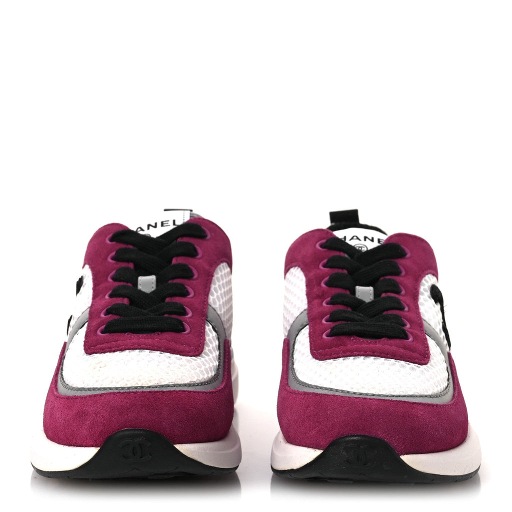 MESH SUEDE CALFSKIN WOMENS CC SNEAKERS WHITE DARK PINK GREY