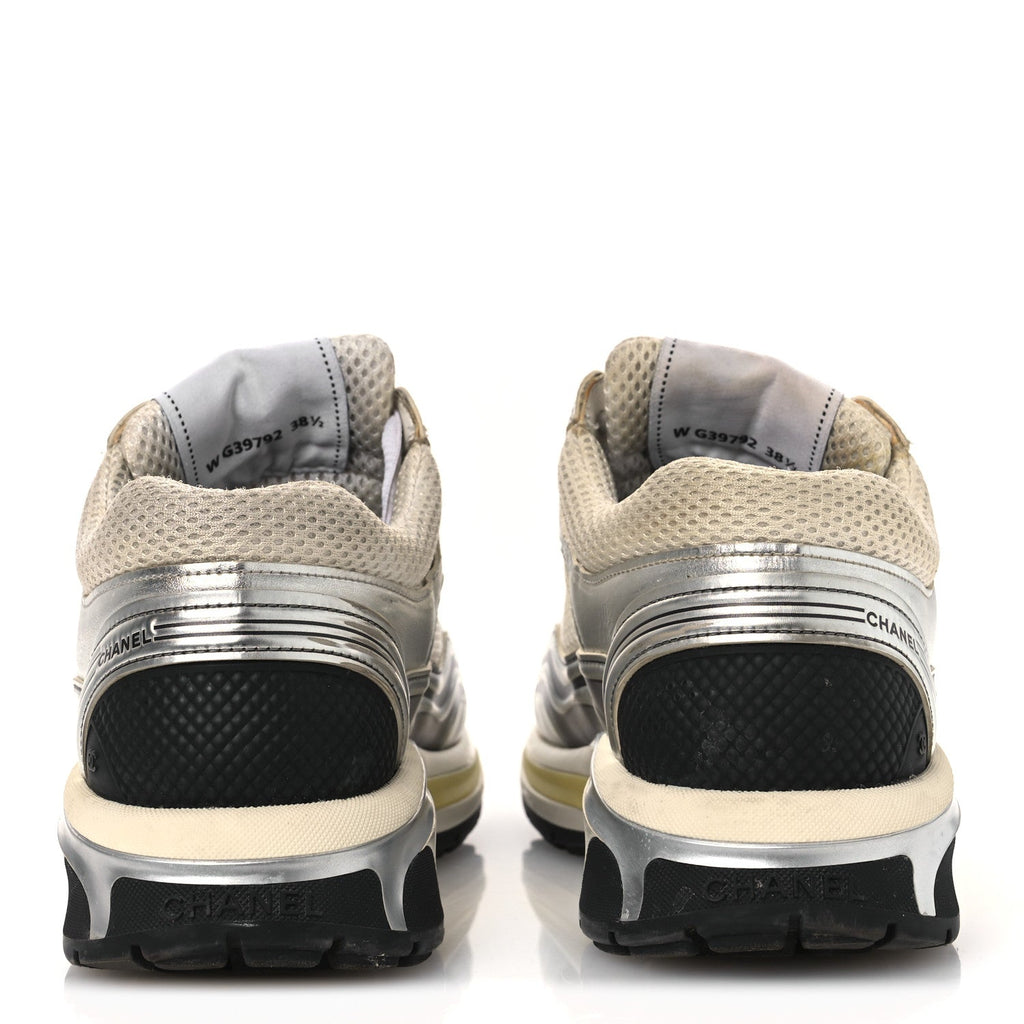 FABRIC LAMINATED CALFSKIN STRETCH CC WOMENS SNEAKERS WHITE GOLD SILVER