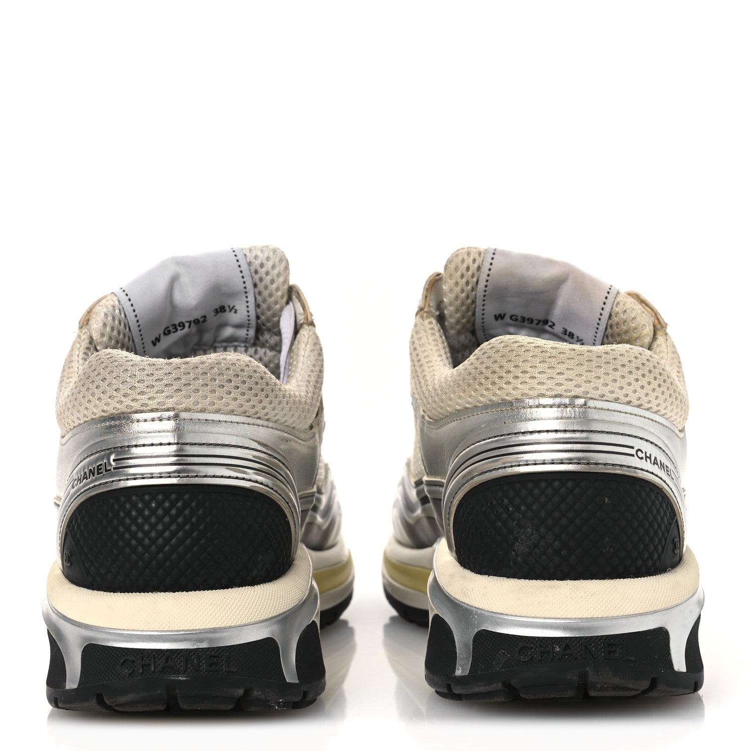 FABRIC LAMINATED CALFSKIN STRETCH CC WOMENS SNEAKERS WHITE GOLD SILVER