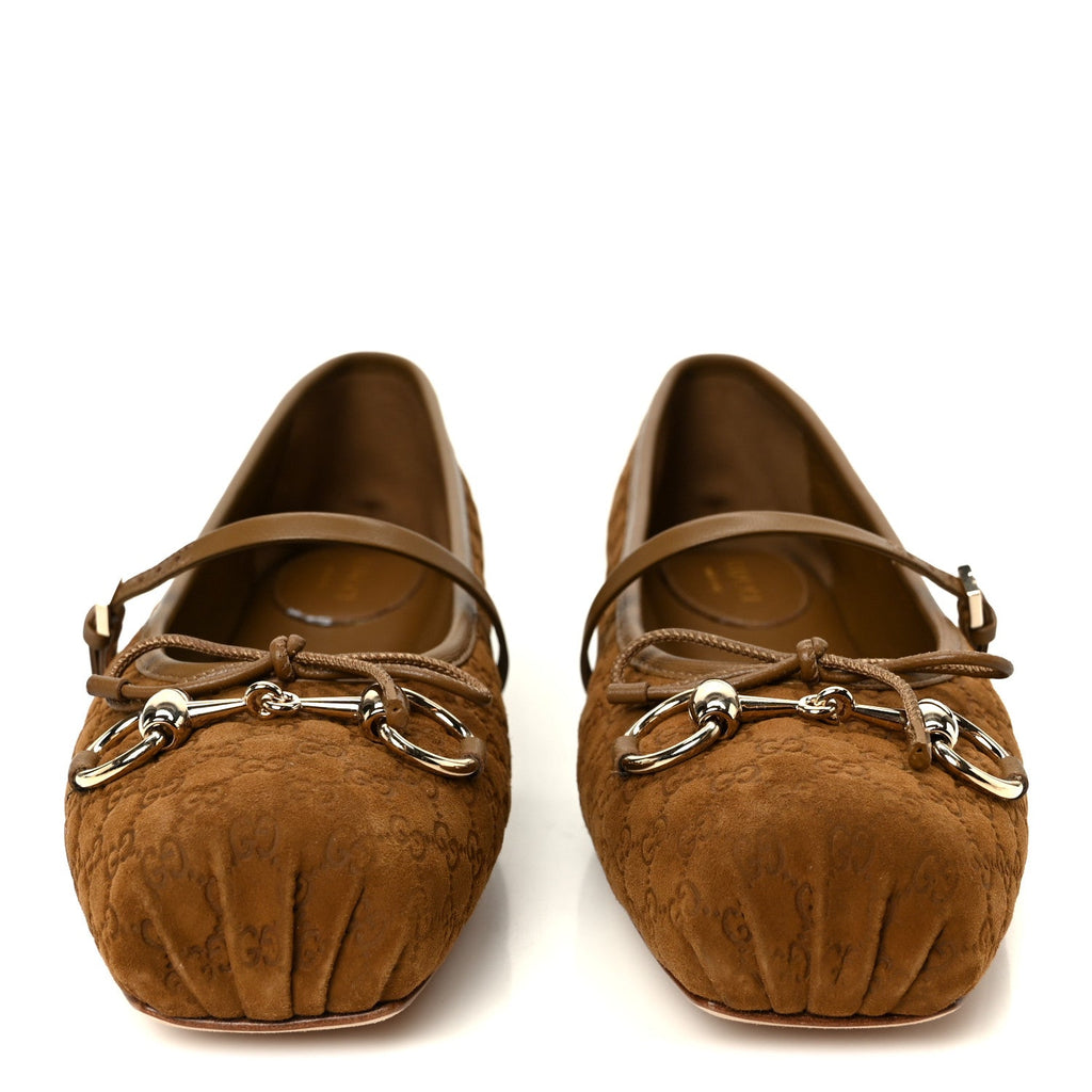 KID SCAMOSCIATO MICRO GG MONOGRAM HORSEBIT BALLET FLATS CUOIO DAFNE