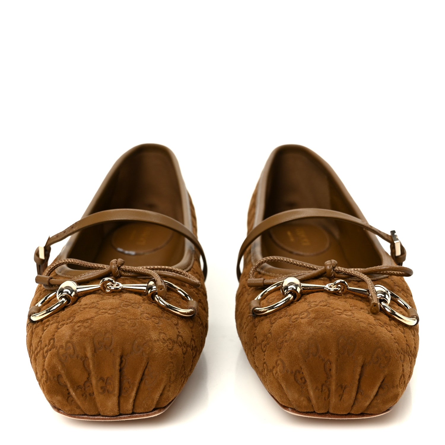 KID SCAMOSCIATO MICRO GG MONOGRAM HORSEBIT BALLET FLATS CUOIO DAFNE