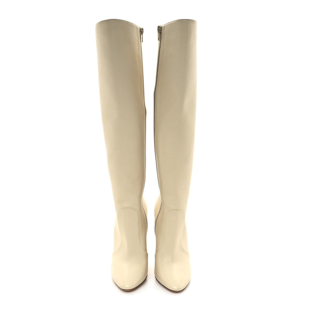 CALFSKIN KNEE HIGH SKINNY BOOTS EGGSHELL