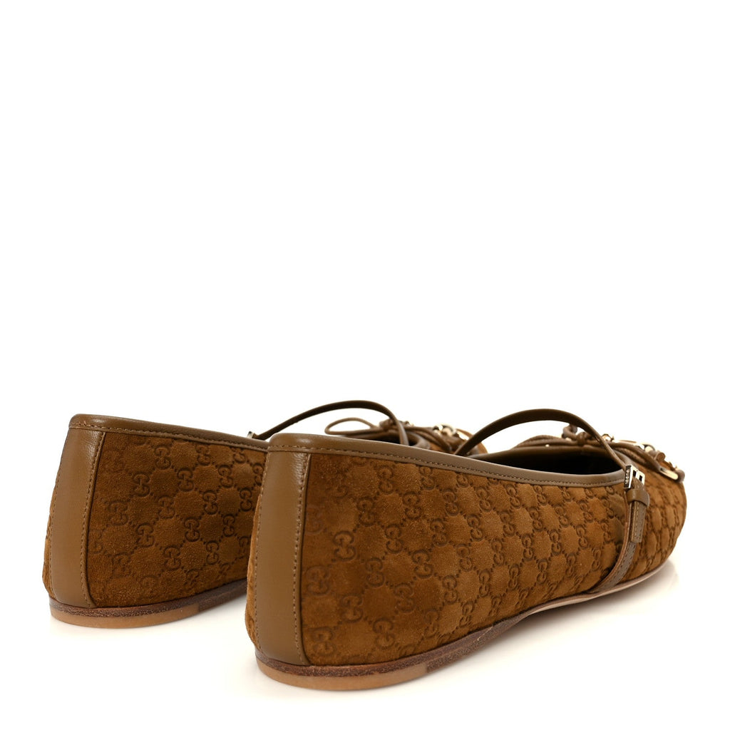 KID SCAMOSCIATO MICRO GG MONOGRAM HORSEBIT BALLET FLATS CUOIO DAFNE