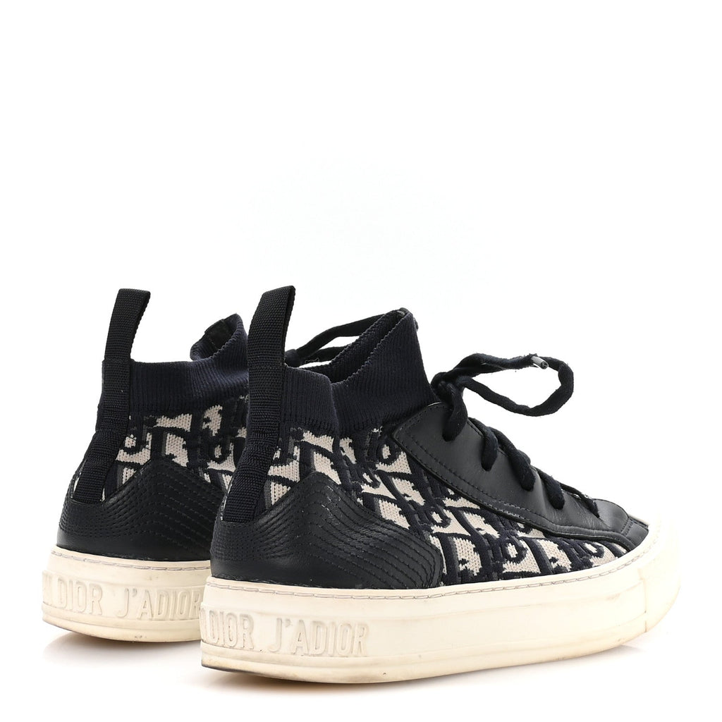 TECHNICAL KNIT CALFSKIN OBLIQUE WOMENS WALK'N DIOR HIGH TOP SNEAKERS DEEP BLUE