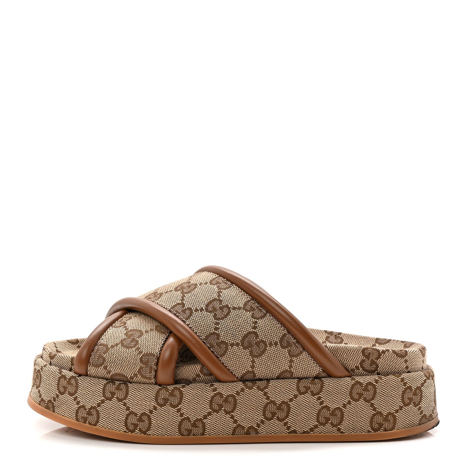 MONOGRAM GG CALFSKIN ANGELINA PLATFORM 55MM SLIDE SANDALS CAMEL EBONY