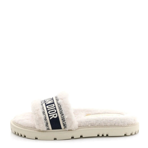 Christian Dior Dway Shearling Slide Sandals Cookie - Navy/White