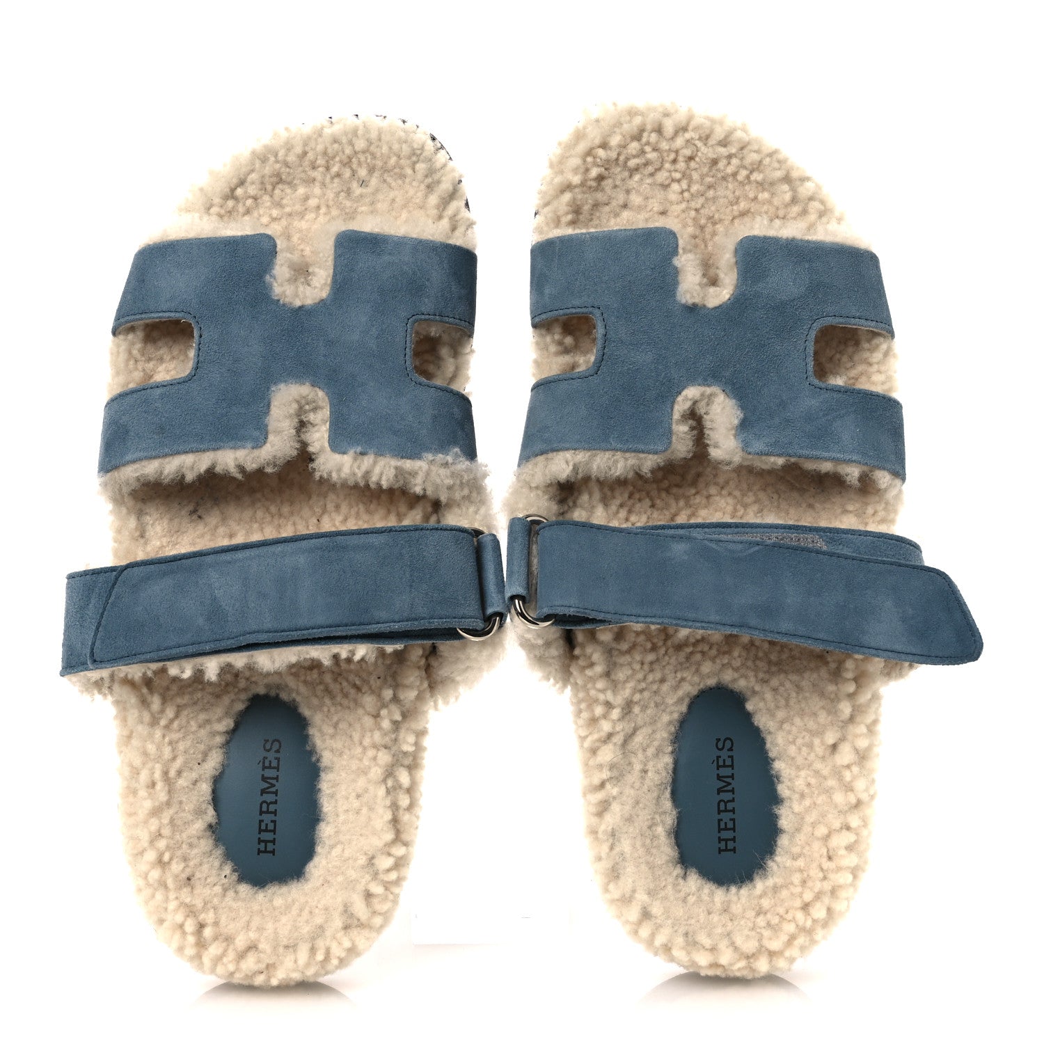 SUEDE GOATSKIN WOOLSKIN WOMENS CHYPRE SANDALS BLEU PINEDE ECRU