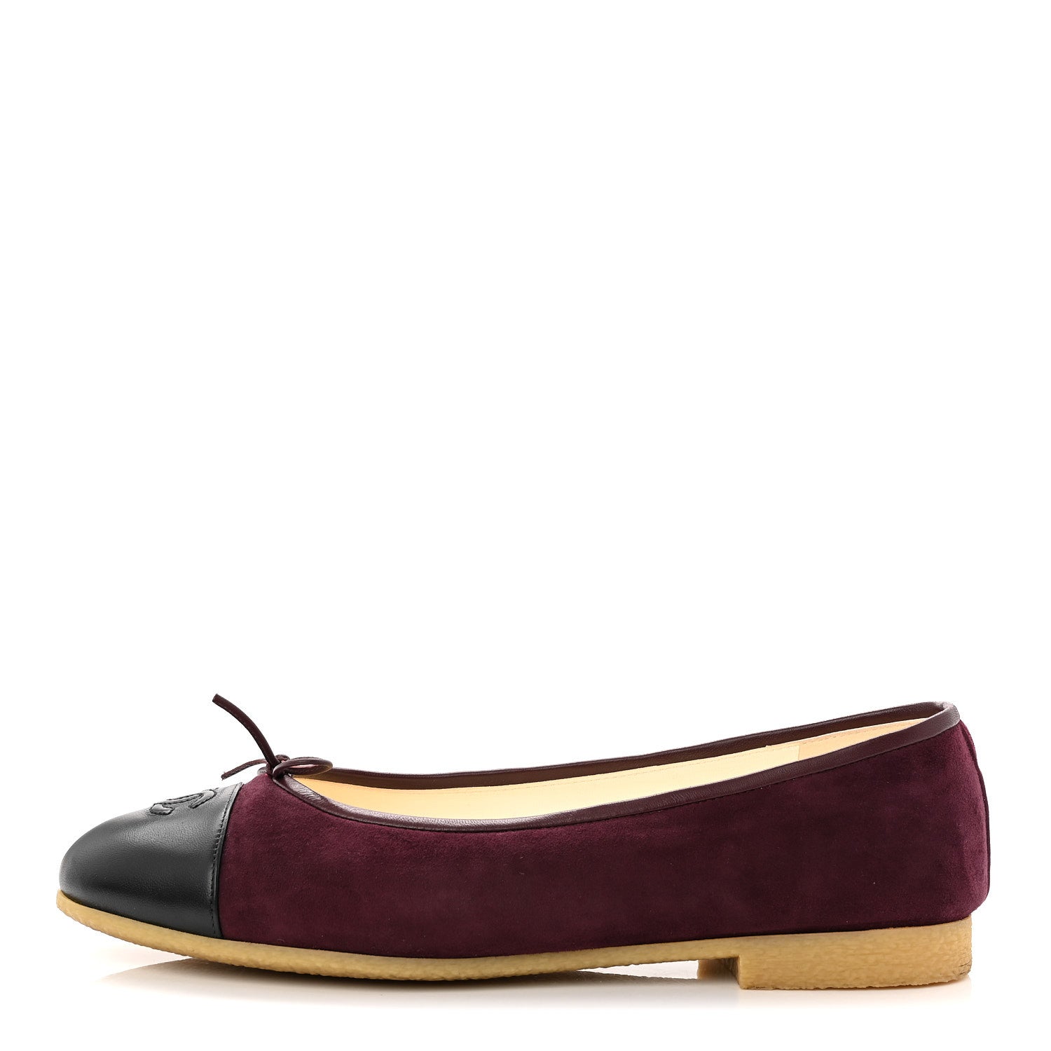SUEDE LAMBSKIN CAP TOE CC BALLERINA FLATS BURGUNDY BLACK