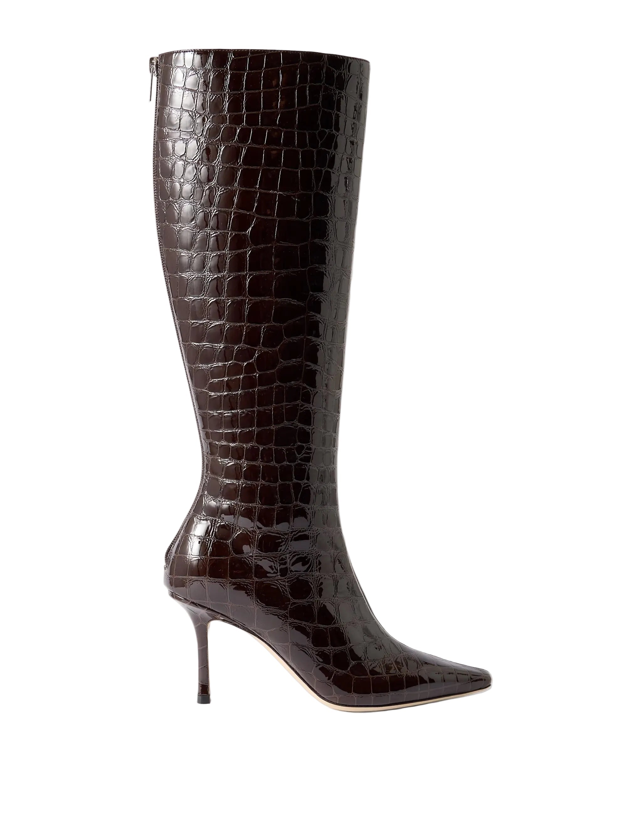 JIMMY CHOO AGATH CROC-EFFECT LEATHER KNEE BOOTS