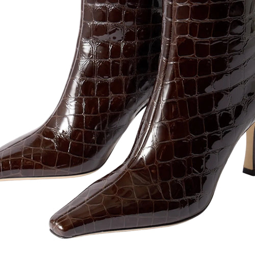 JIMMY CHOO AGATH CROC-EFFECT LEATHER KNEE BOOTS