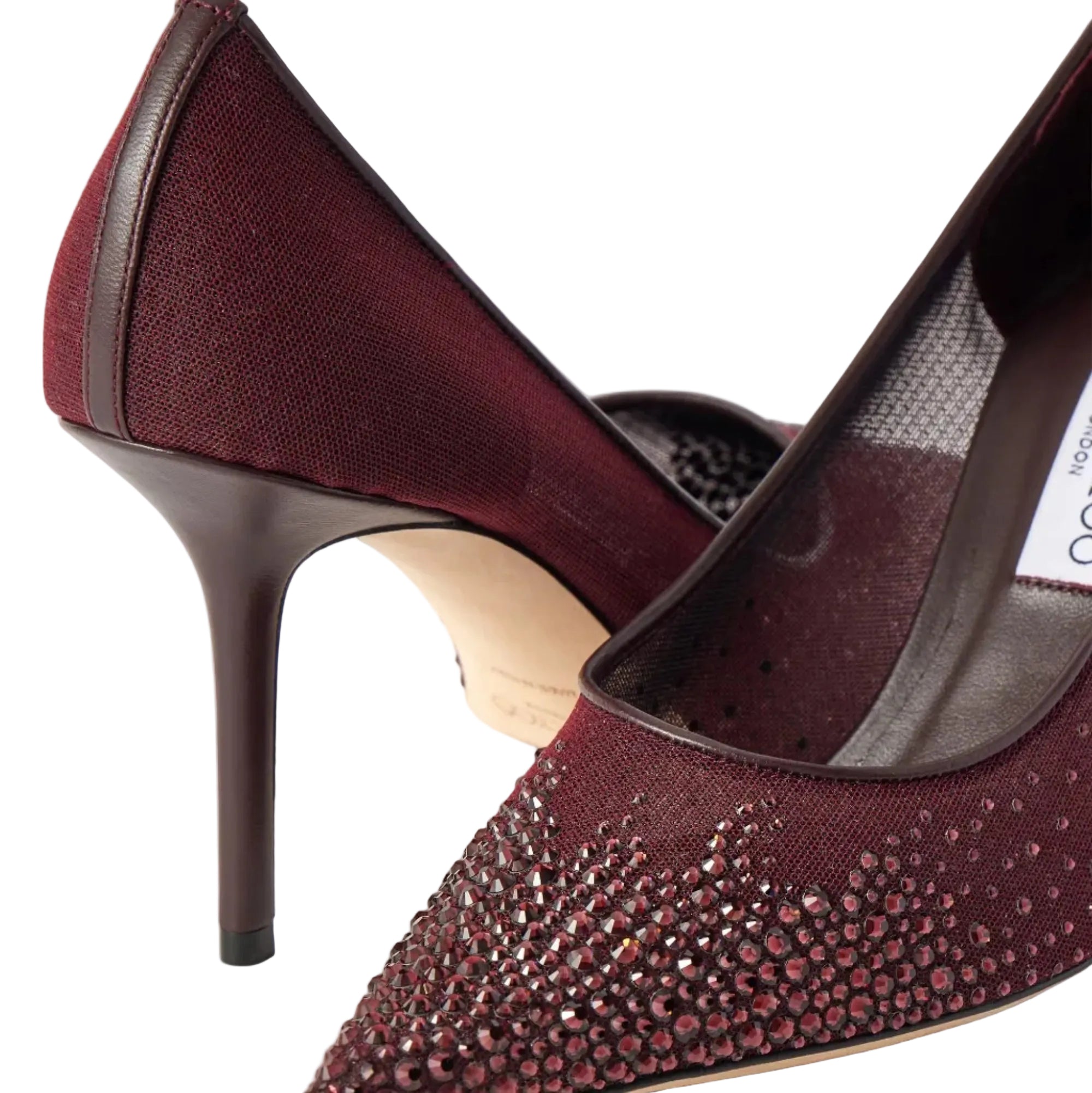 JIMMY CHOO LOVE 100 CRYSTAL-EMBELLISHED LEATHER-TRIMMED MESH PUMPS