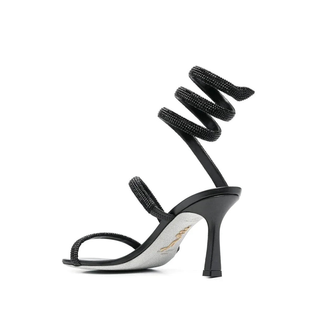 RENÉ CAOVILLA LEATHER SNAKE SANDAL COLORBLOCK BLACK