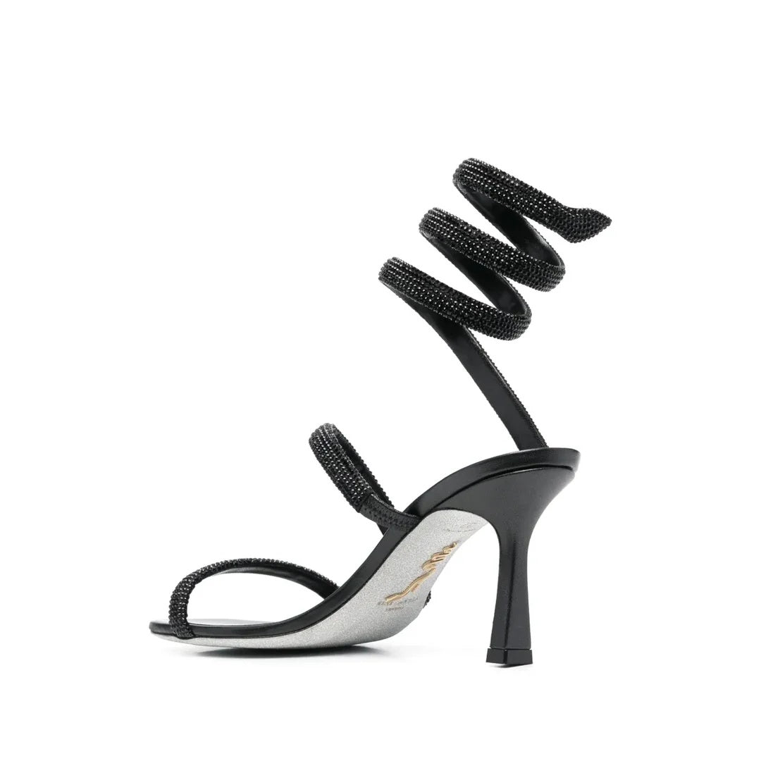 RENÉ CAOVILLA LEATHER SNAKE SANDAL COLORBLOCK BLACK