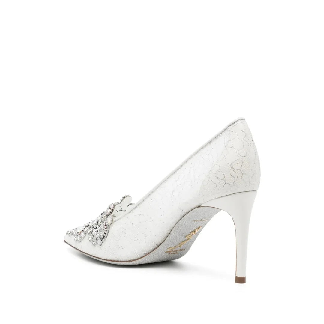 RENÉ CAOVILLA VENEZIANA 50MM CRYSTAL SLINGBACK PUMP WHITE