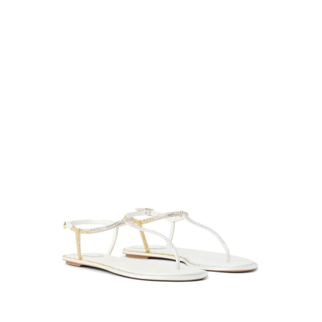 RENÉ CAOVILLA DIANA CRYSTAL FLAT SANDAL WHITE