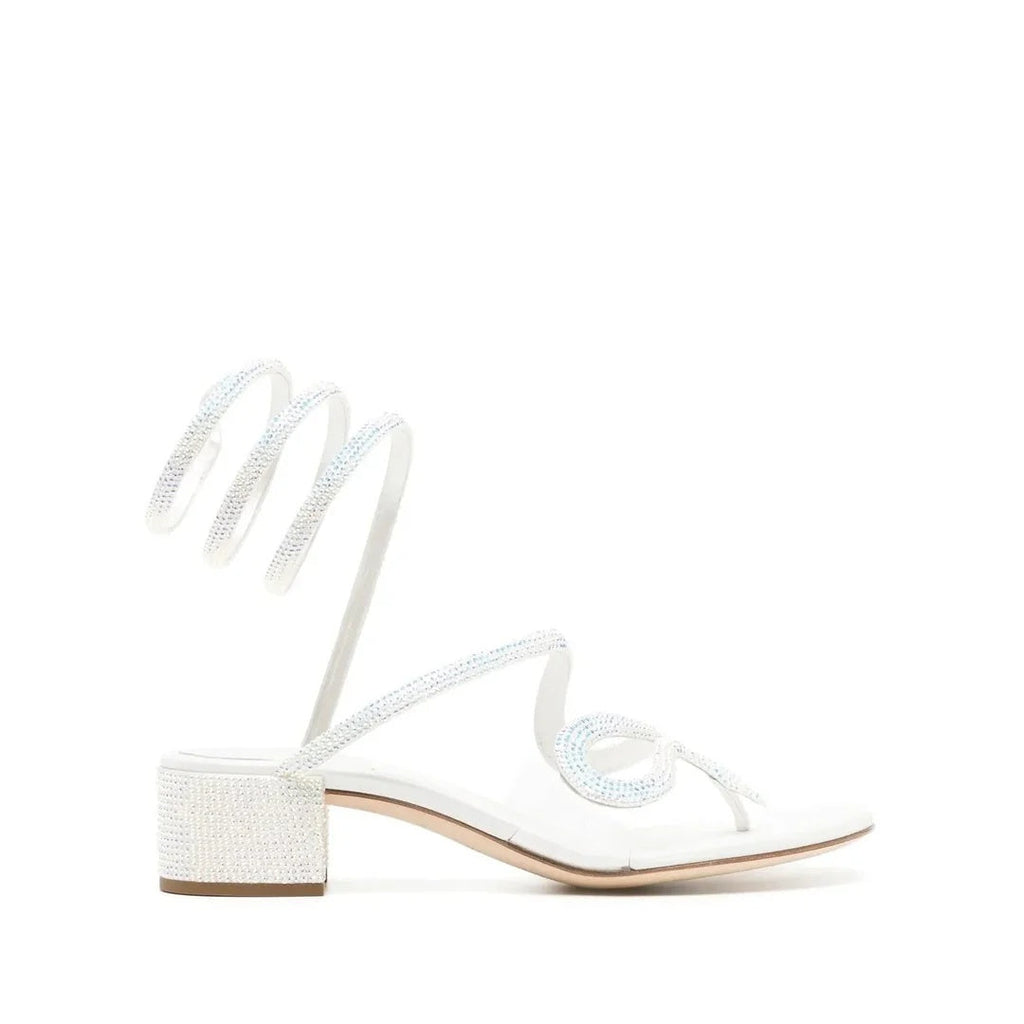 RENÉ CAOVILLA LEATHER FLOWER CLEO SANDAL WHITE
