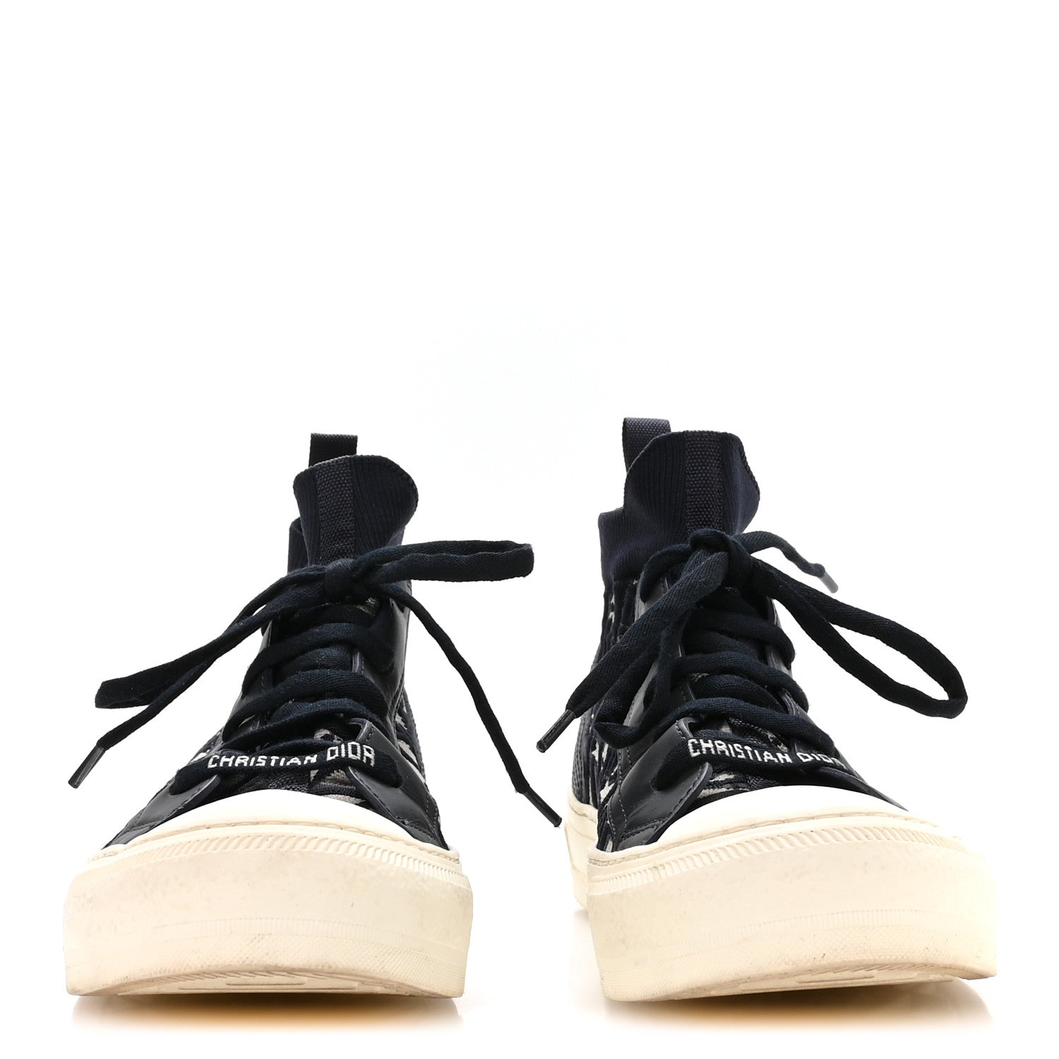 TECHNICAL KNIT CALFSKIN OBLIQUE WOMENS WALK'N DIOR MID TOP SNEAKERS DEEP BLUE