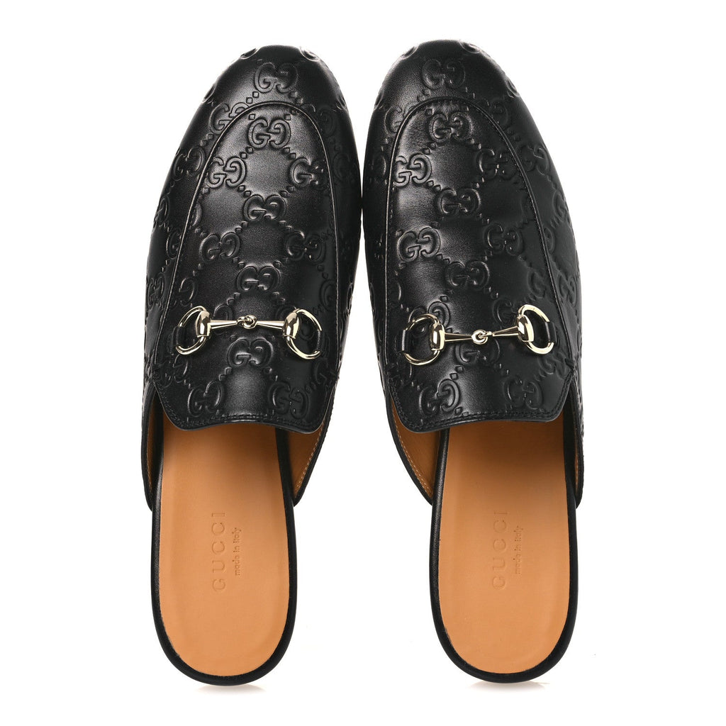 GLAMOUR CALFSKIN GUCCISSIMA WOMENS PRINCETOWN SLIPPERS BLACK