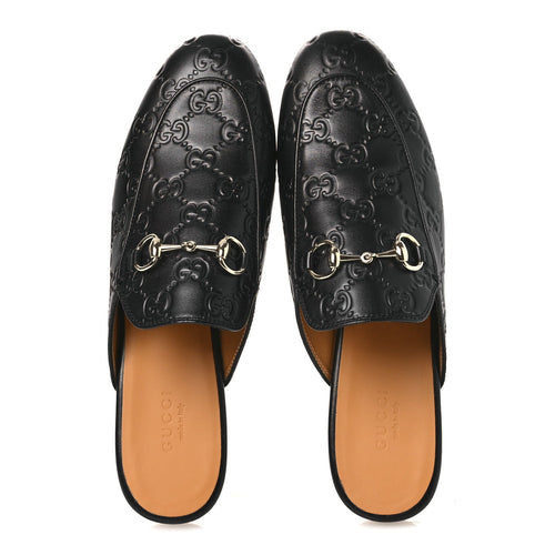 GLAMOUR CALFSKIN GUCCISSIMA WOMENS PRINCETOWN SLIPPERS BLACK
