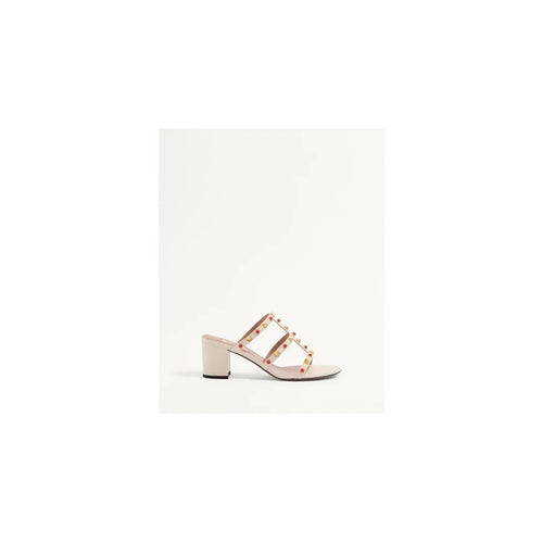 Valentino Garavani Rockstud Calfskin Leather Slide Sandal 60mm - Ivory/Pink
