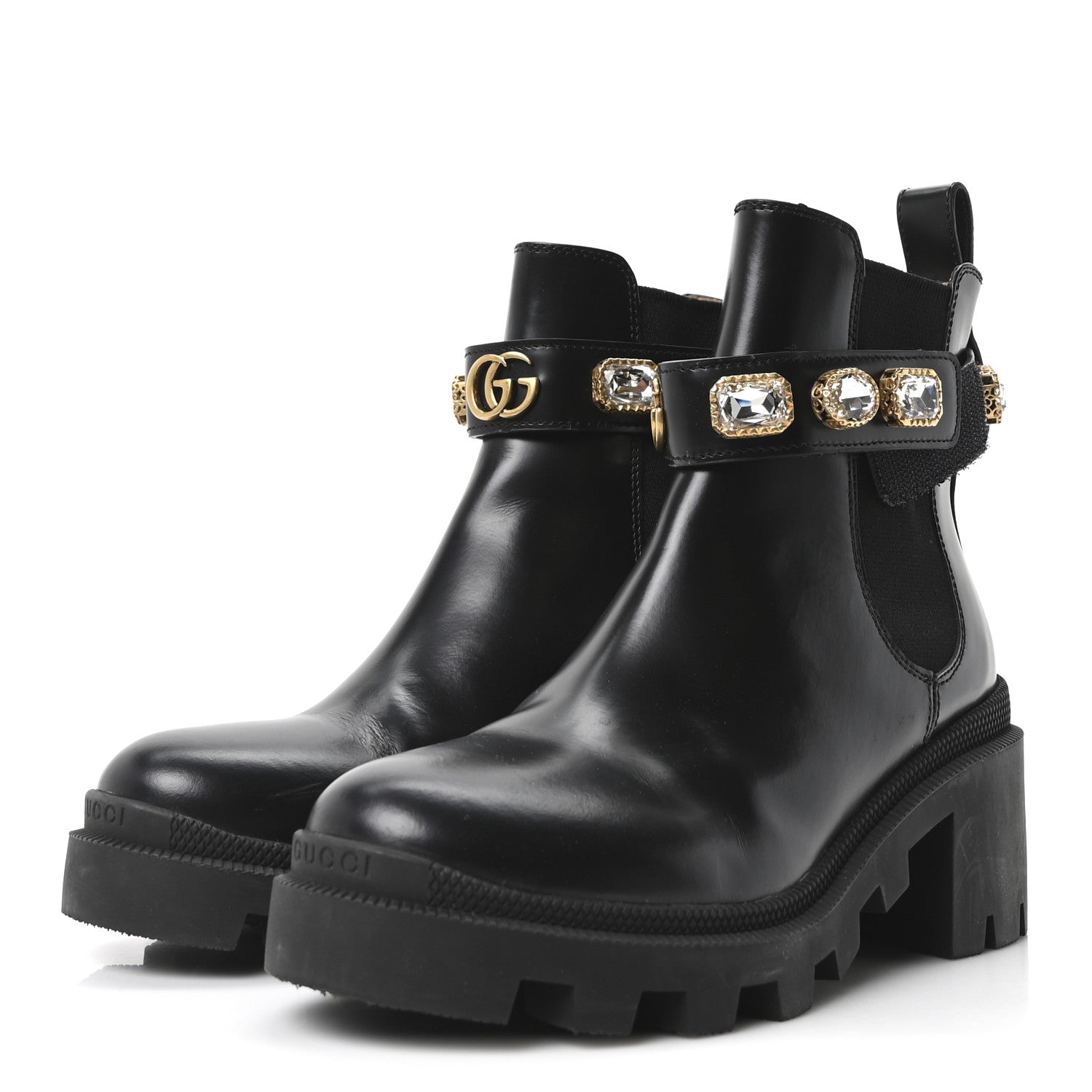CALFSKIN CRYSTAL GG TRIP CHELSEA ANKLE BOOTS BLACK