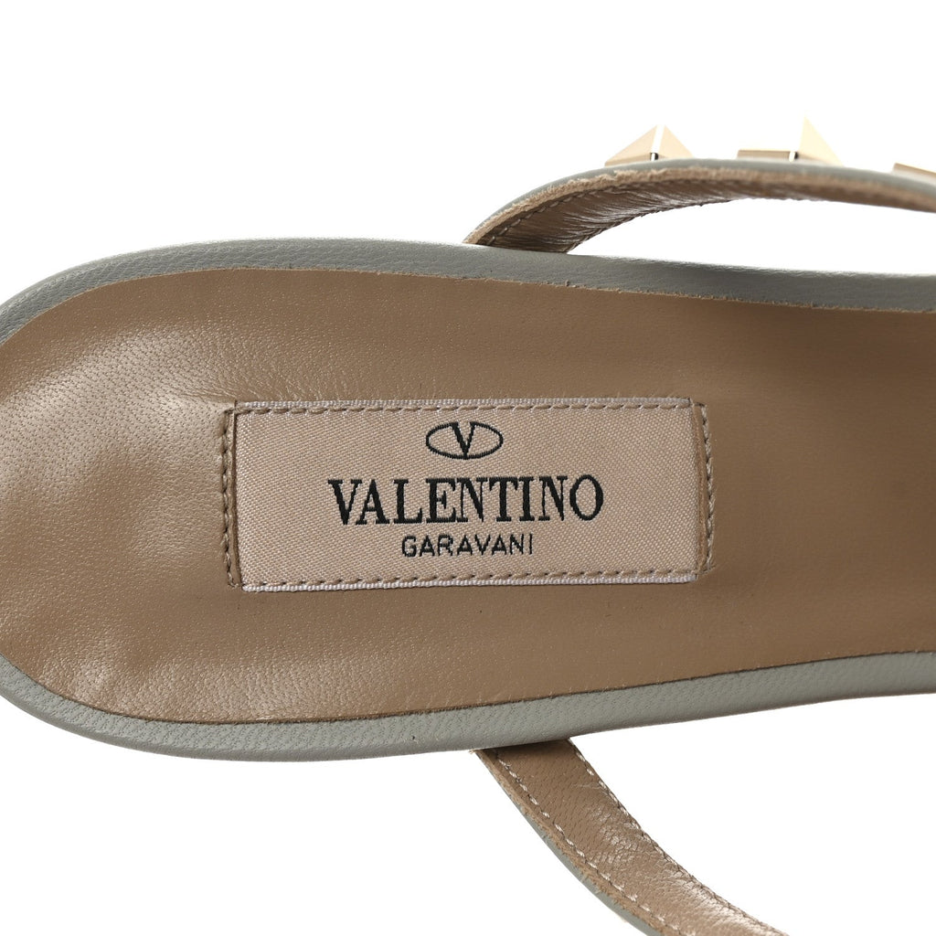 CALFSKIN ROCKSTUD 60MM CAGED SLIDE SANDALS OPAL GREY