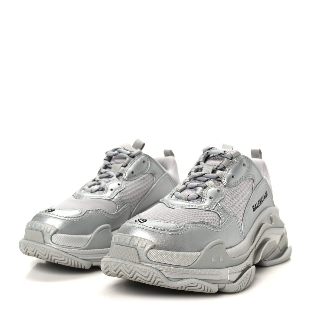 METALLIC FABRIC MESH WOMENS TRIPLE S SNEAKERS SILVER