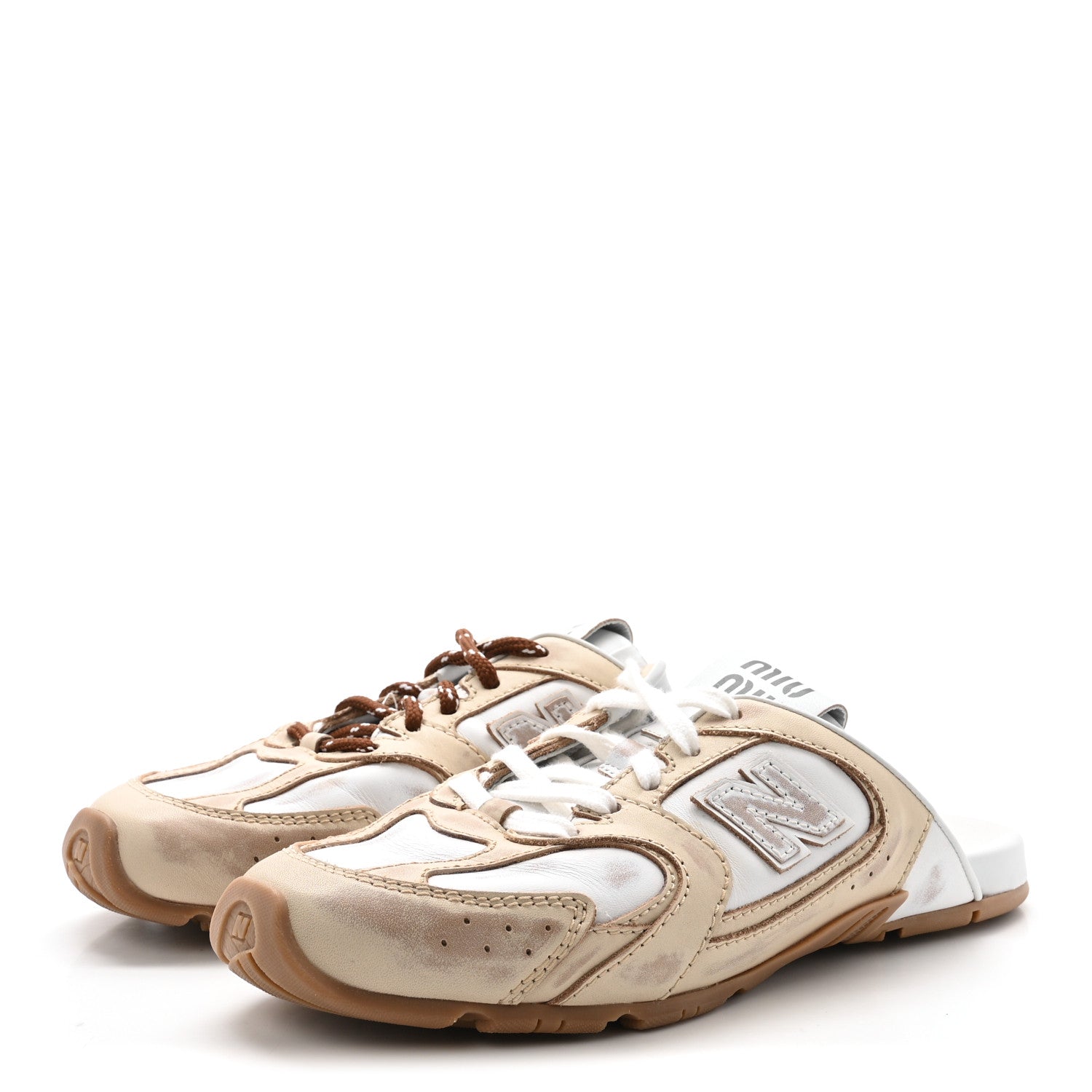 X NEW BALANCE BLEACHED CALFSKIN 530 SL SLIP-ON SNEAKERS MULES TRAVERTINE GREY WHITE