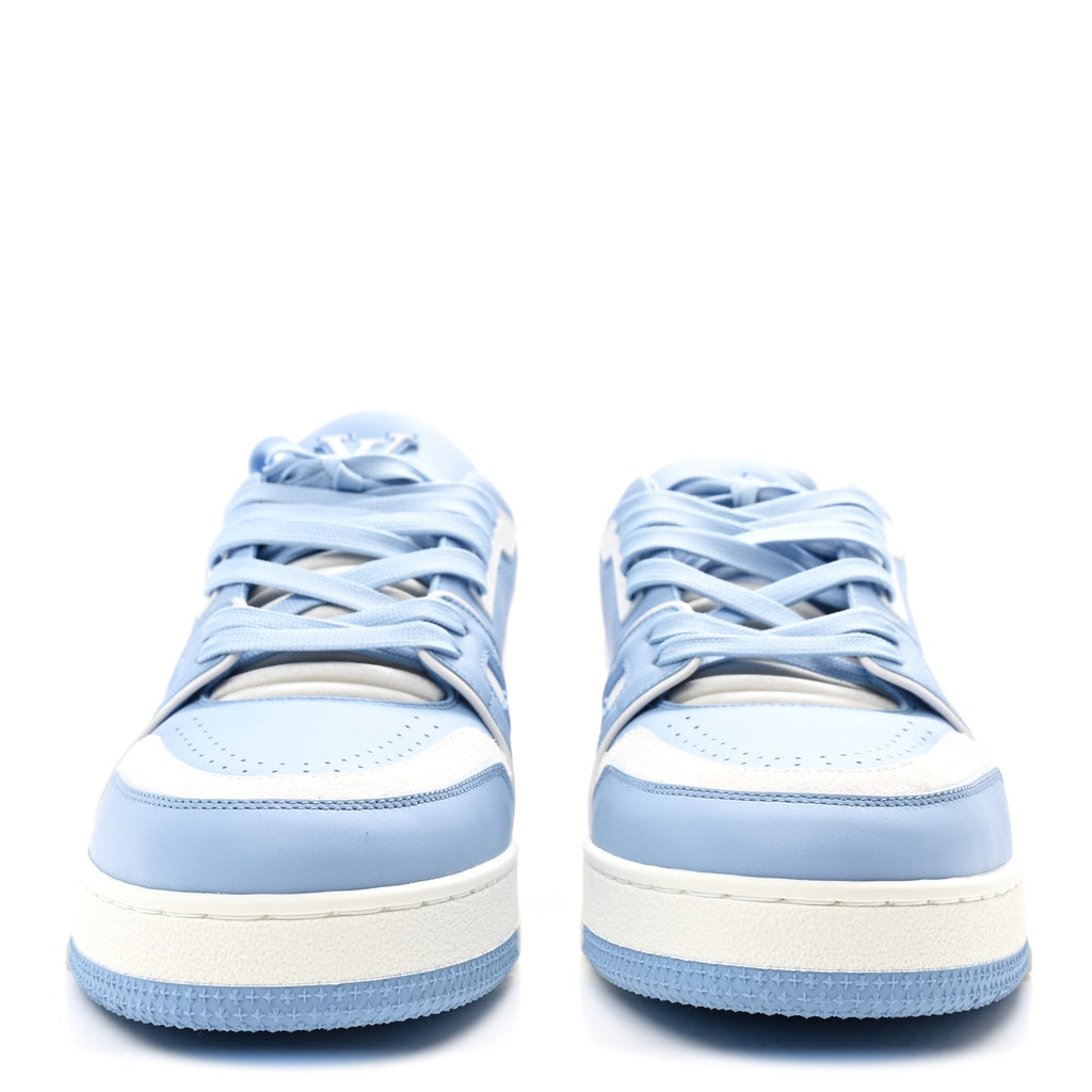 LOUIS VUITTON CALFSKIN EMBOSSED MONOGRAM DENIM LV TRAINER SNEAKERS FULL DENIM BLUE