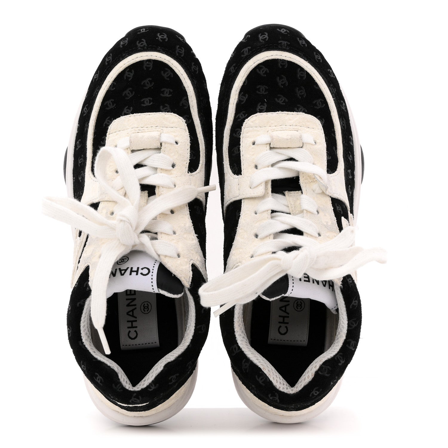 NYLON SUEDE CALFSKIN PRINTED CC SNEAKERS WHITE BLACK