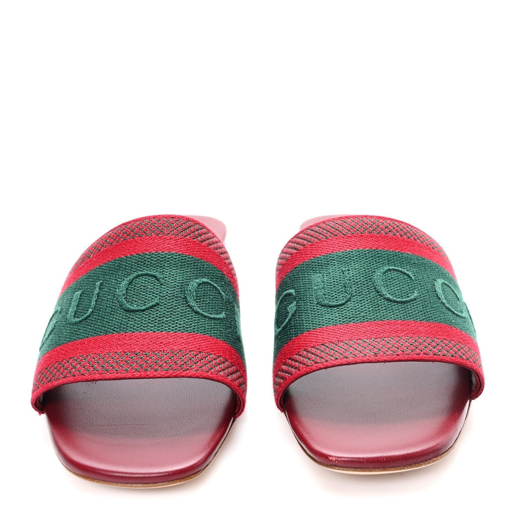 CANVAS WEB WOMENS SLIDE SANDALS RED BORDEAUX
