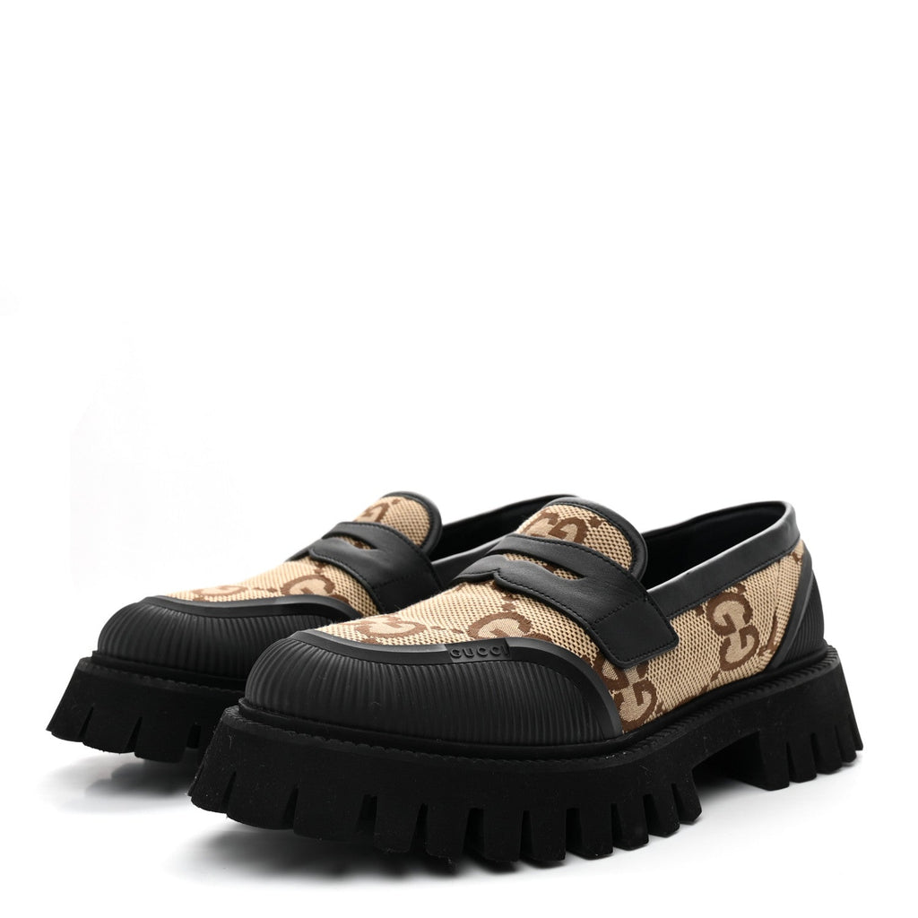 MONOGRAM JUMBO GG MIRO SOFT CALFSKIN MENS LUG SOLE LOAFERS CAMEL EBONY BLACK