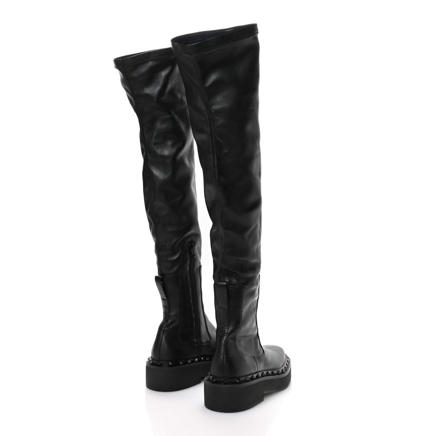 CALFSKIN ROCKSTUD M-WAY OVER THE KNEE BOOTS BLACK