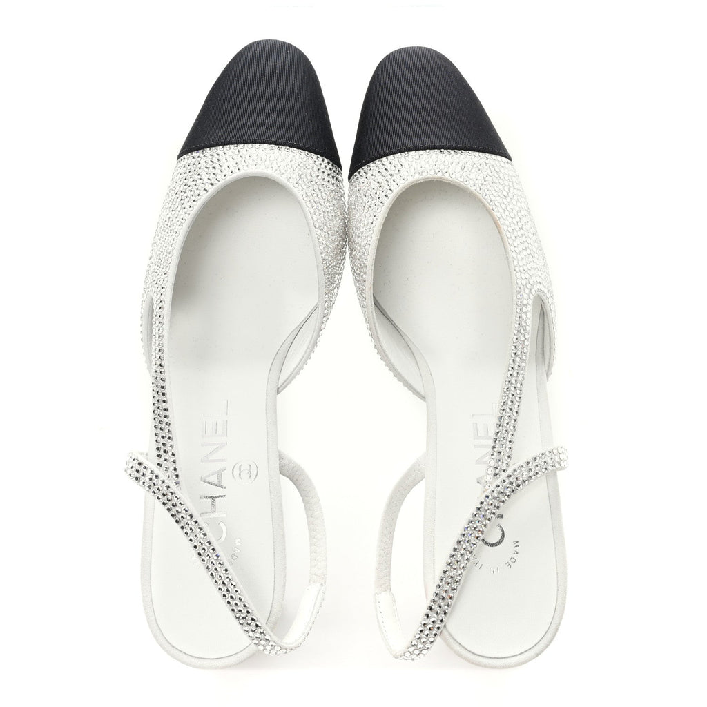 STRASS GROSGRAIN CAP TOE CC SLINGBACK PUMPS SILVER BLACK