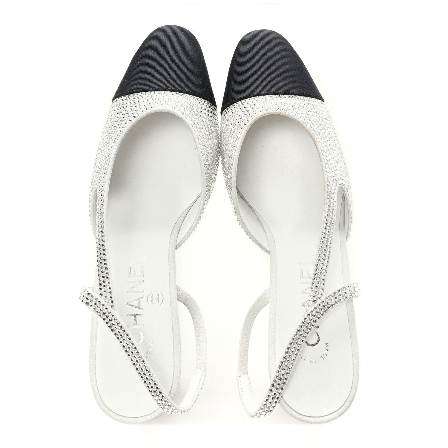 STRASS GROSGRAIN CAP TOE CC SLINGBACK PUMPS SILVER BLACK