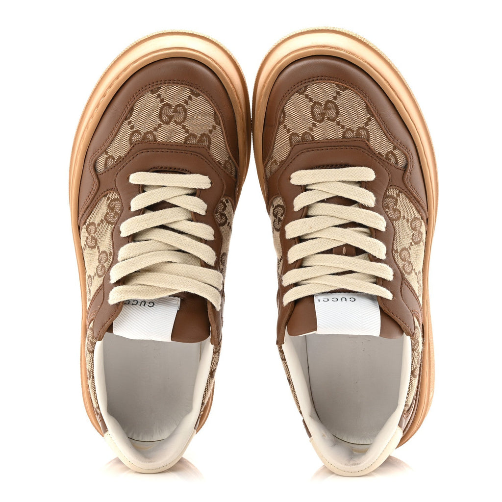 CALFSKIN GG MONOGRAM WOMENS PLATFORM 55MM SNEAKERS HEZELNUT BEIGE EBONY MYSTIC WHITE