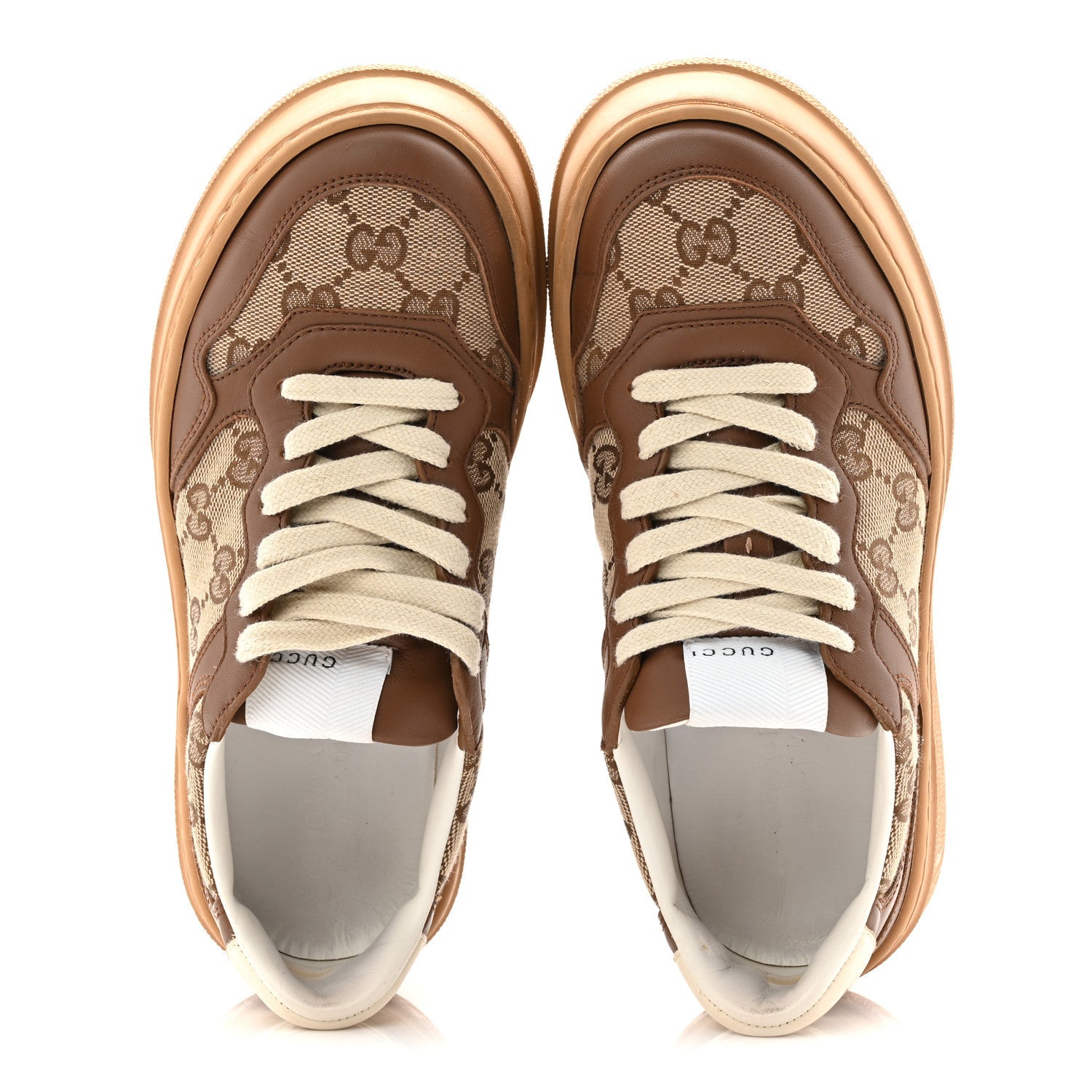 CALFSKIN GG MONOGRAM WOMENS PLATFORM 55MM SNEAKERS HEZELNUT BEIGE EBONY MYSTIC WHITE