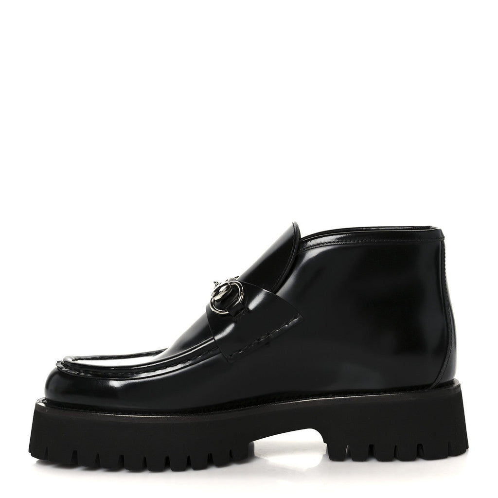 CORDOVAN LUX WOMENS HORSEBIT PLATFORM ANKLE BOOTS BLACK