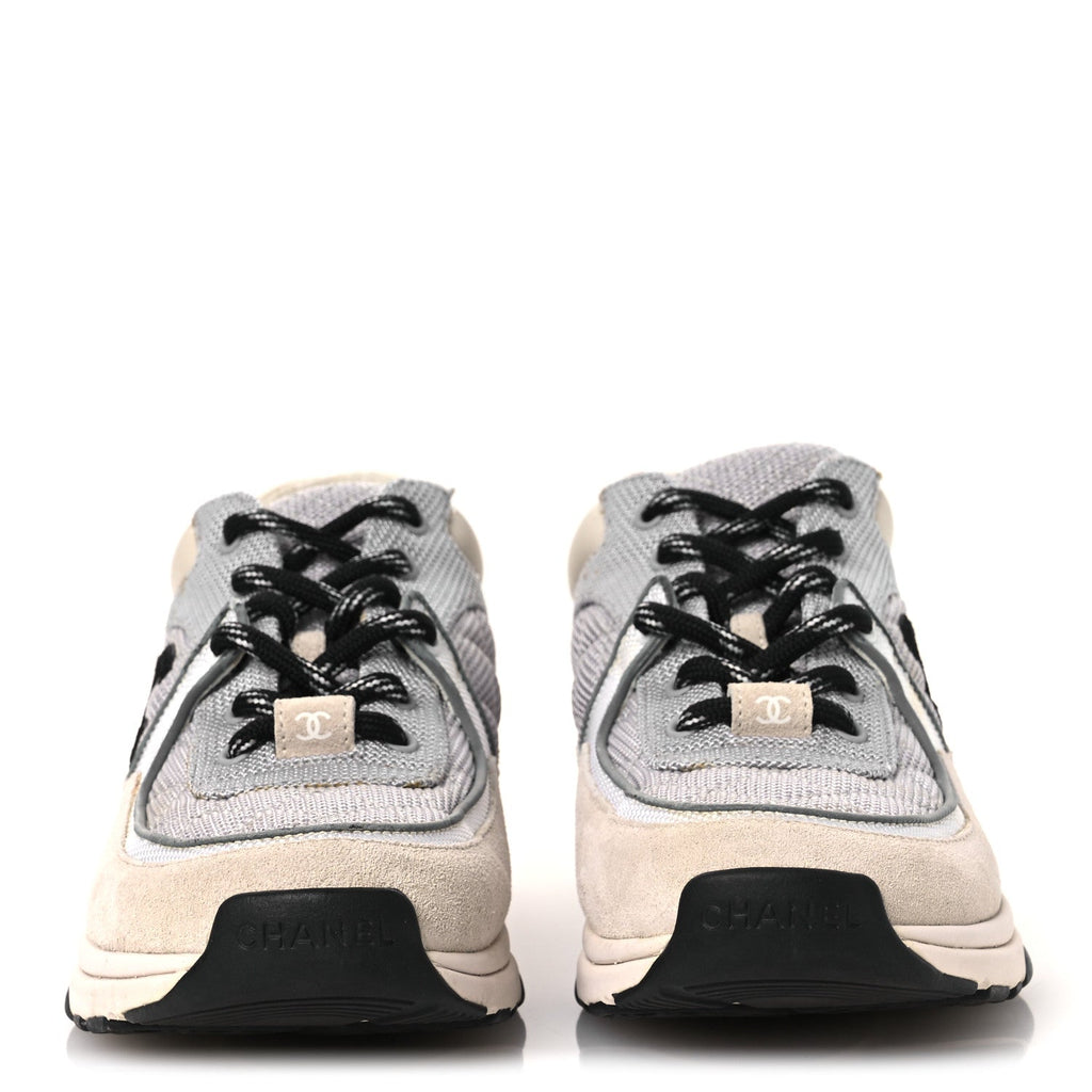 MESH SUEDE CALFSKIN GRAINED CALFSKIN WOMENS CC SNEAKERS GREY WHITE