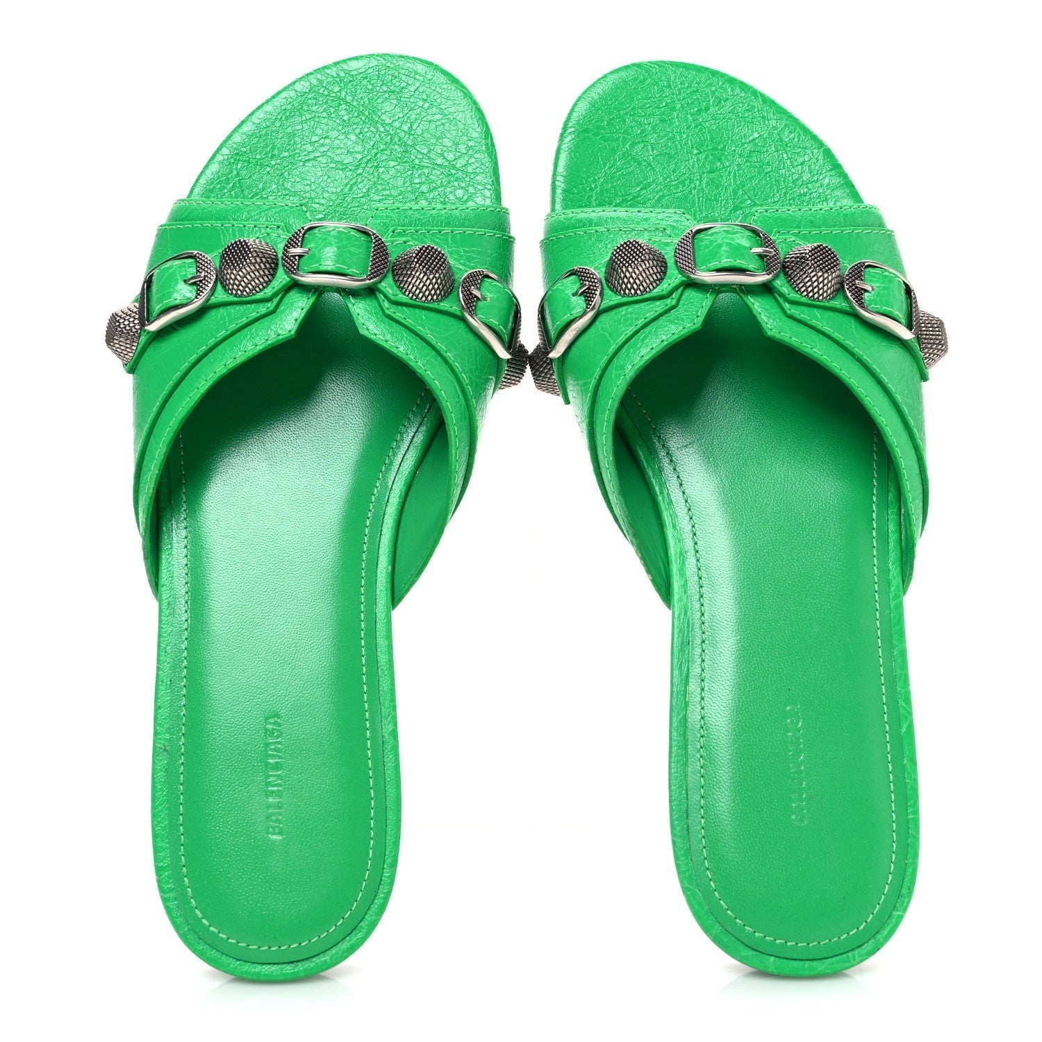 AGNEAU ARENA CAGOLE FLAT SLIDE SANDALS VIVID GREEN